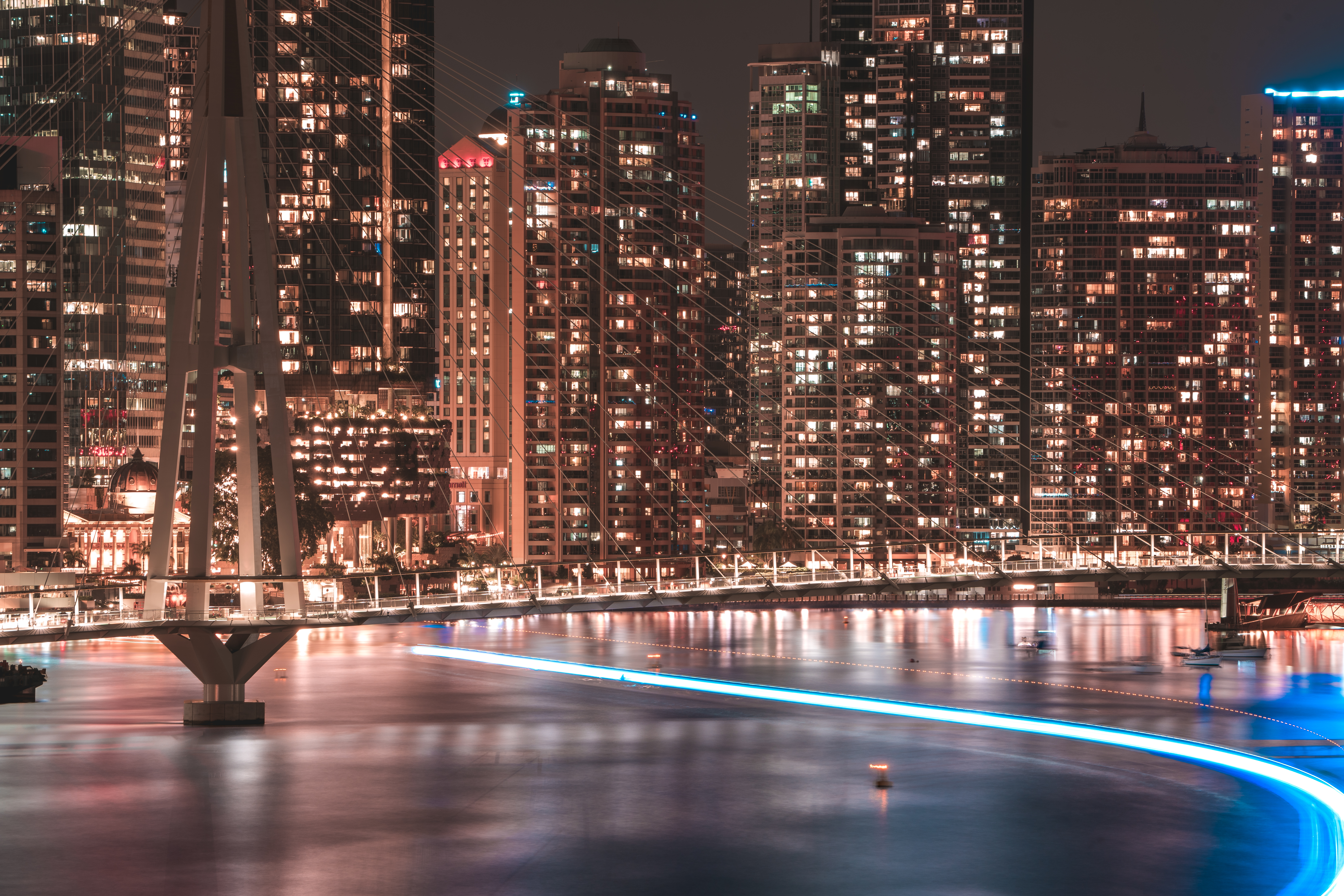Brisbane city lights reflected on the river at night